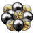 12-inch Metallic Chrome Black Gold Confetti Latex Balloons 10pcs