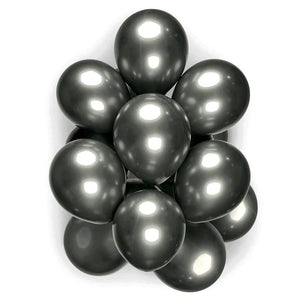 12-inch Metallic Chrome Black Latex Balloons 6 Pack