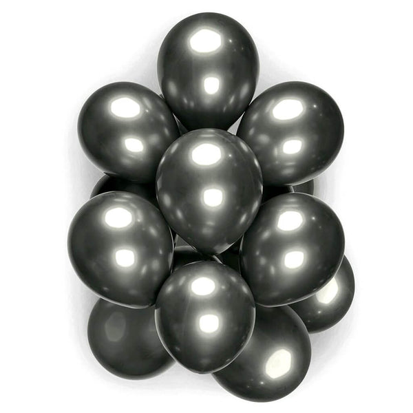 12-inch Metallic Chrome Black Latex Balloons 6pk