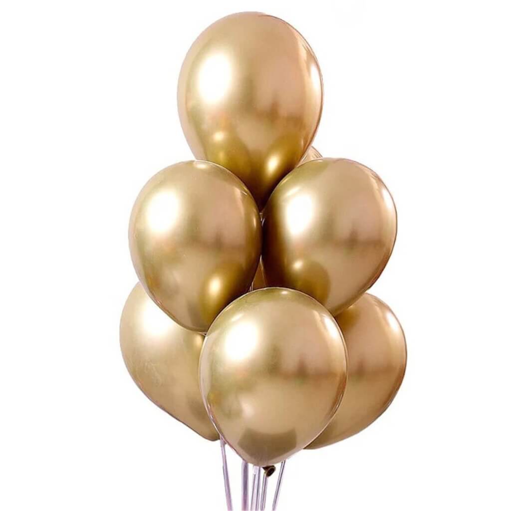 12-inch Metallic Chrome Gold Latex Balloons 6pk