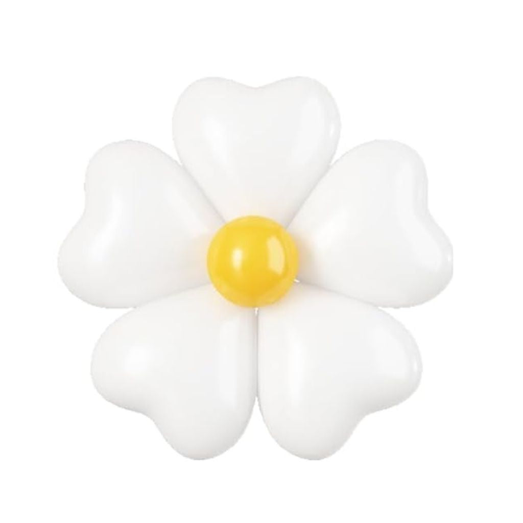 12-inch Pastel Heart Daisy Latex Balloons 5pk white gold centre