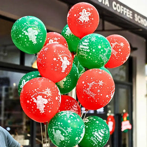 12-inch Red Green Merry Christmas Santa Latex Balloons 10pk
