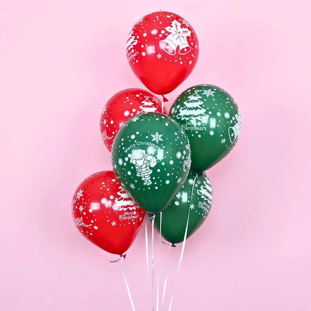 12-inch Red Green Merry Christmas Santa Latex Balloons 10pk