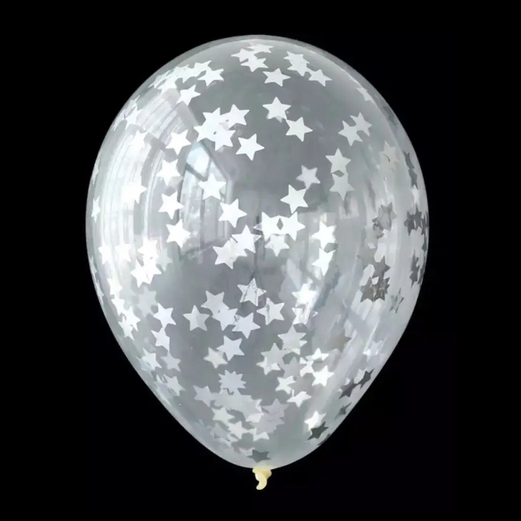 12-inch Silver Star Foil Confetti Latex Balloons 10pk