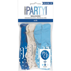 Pack of 6 12-inch Blue & White Age 21 Latex Balloons
