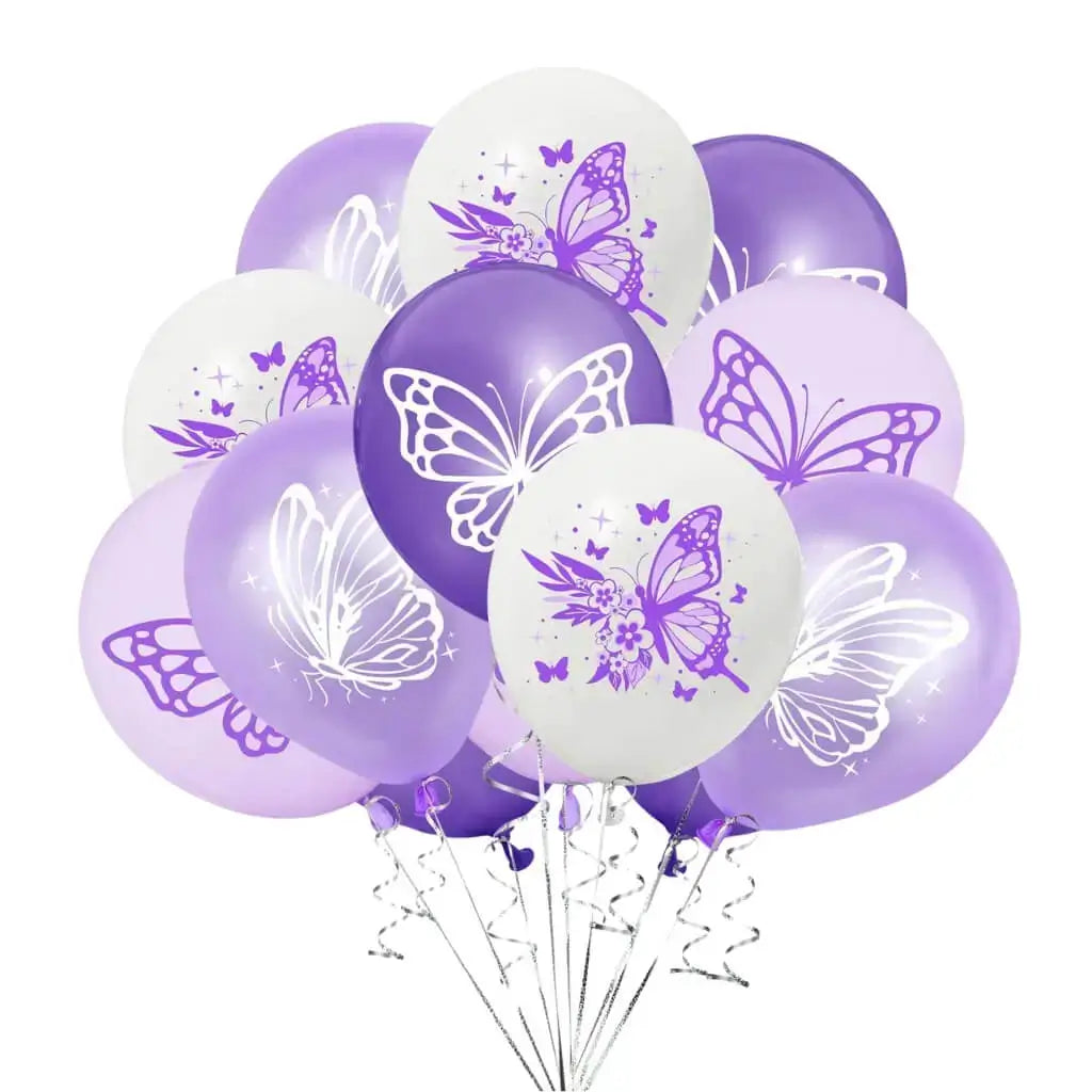 12-inch Purple White Butterfly Latex Balloon Bouquet 10pk