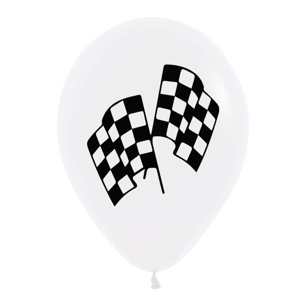 Pack of 10 12inch Racing Flags White Latex Balloons.