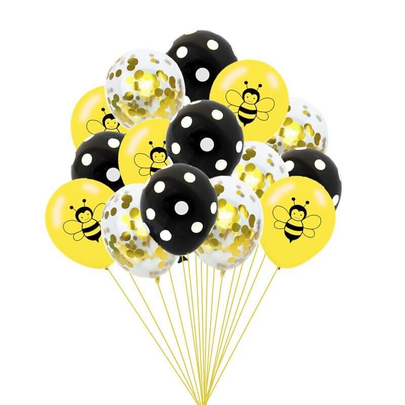 Yellow Bumble Bee Latex Balloon Bouquet - Black Dots & Gold Confetti