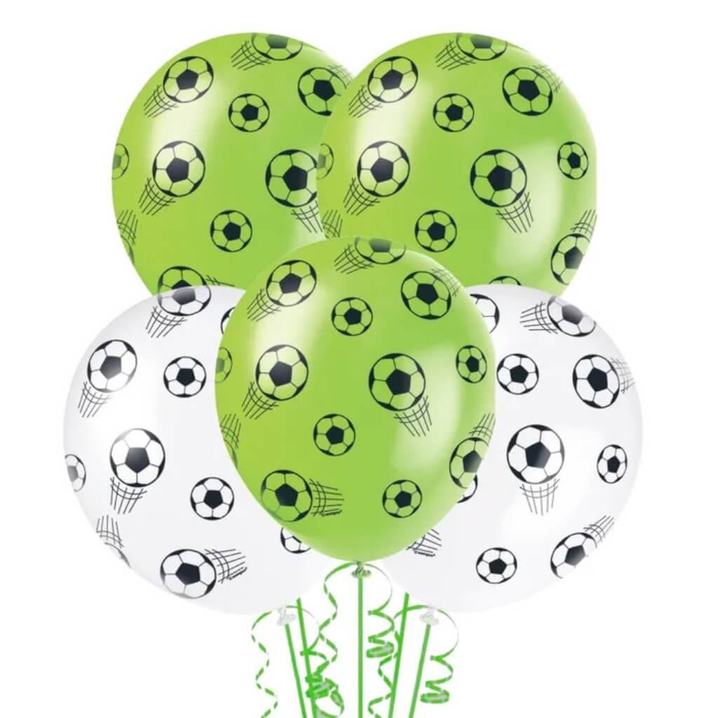 12inch Pearl Lime Green & White Soccer Ball Balloons 5pk