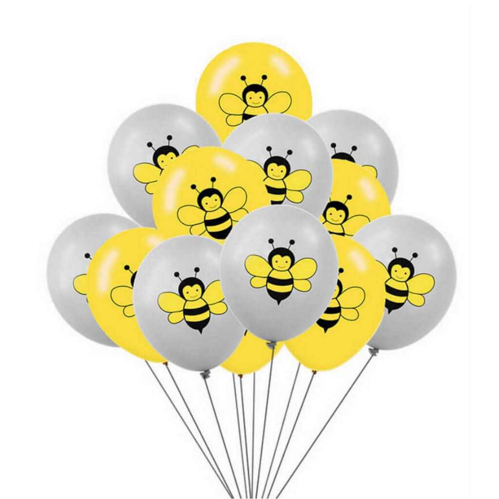 Yellow Grey Bumble Bee Latex Balloons 30cm 10 Pack