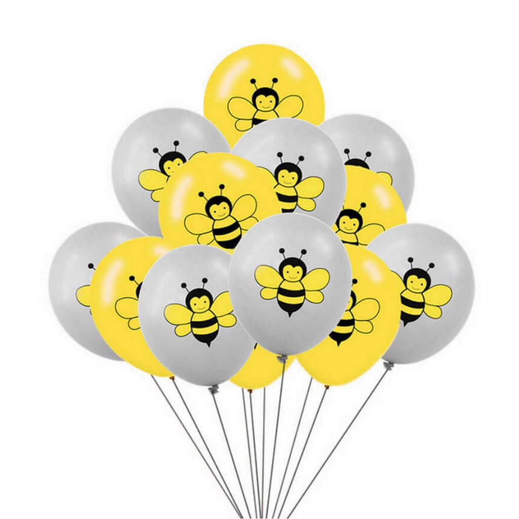 Yellow Grey Bumblebee Latex Balloons 30cm 10 Pack
