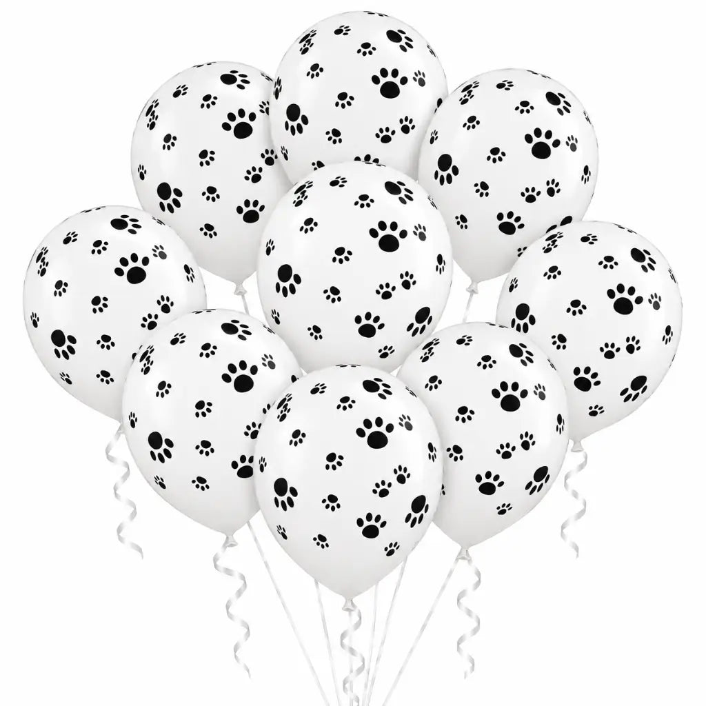 12-inch Dog Paw White Latex Balloons 10pk