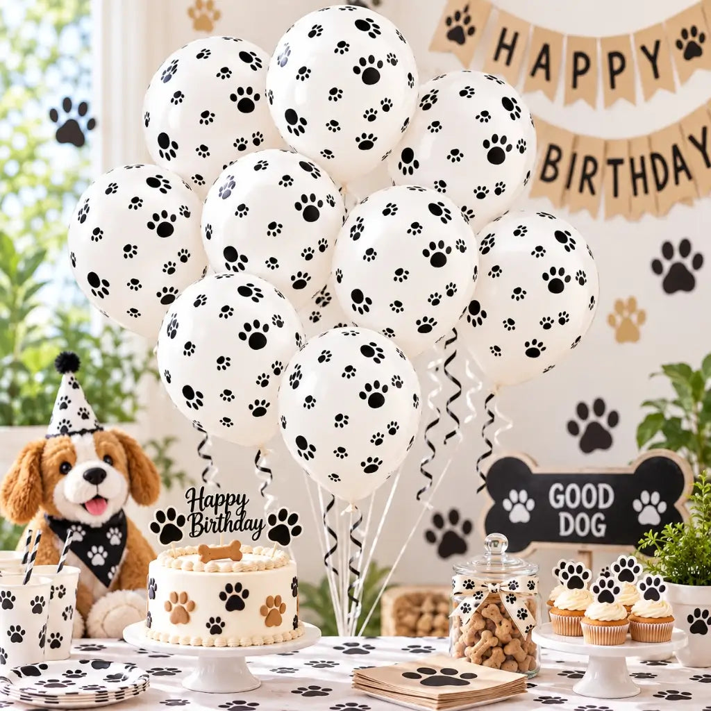 12-inch Dog Paw White Latex Balloons 10pk