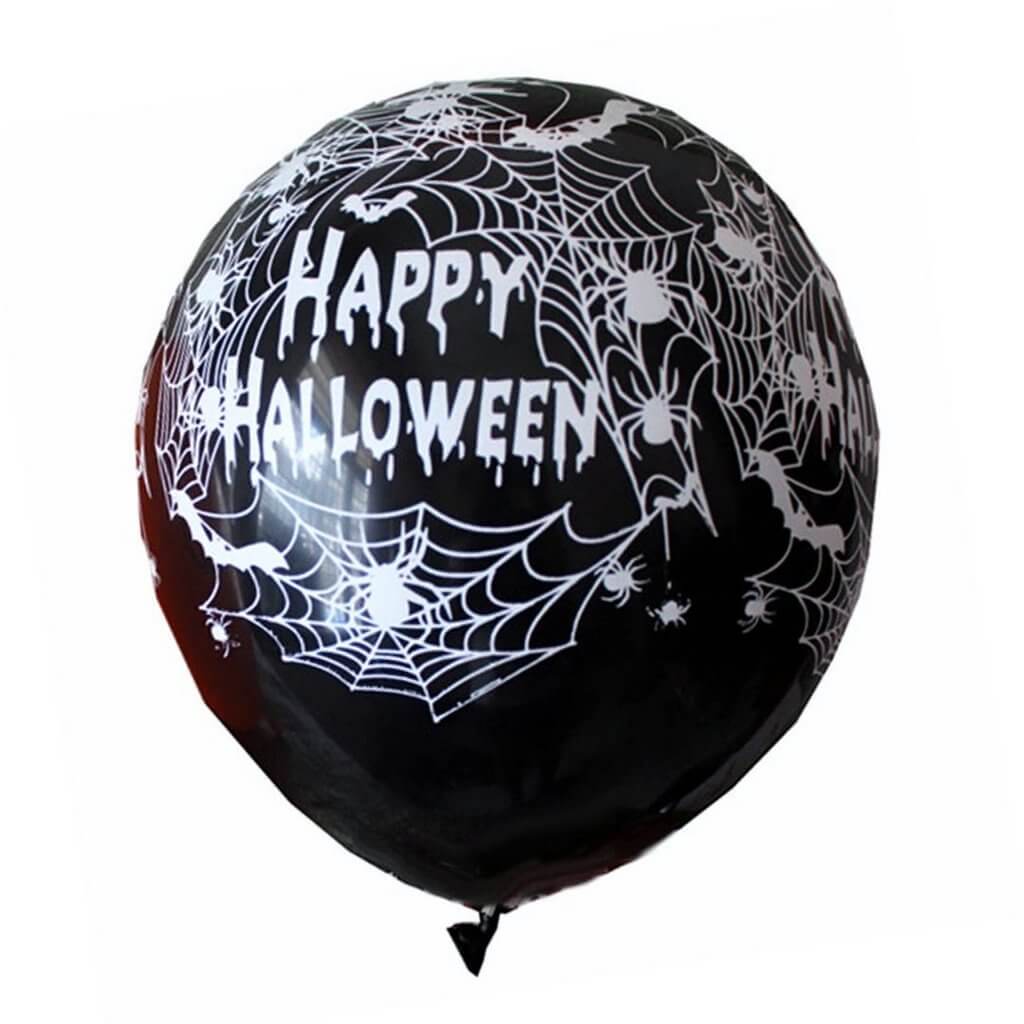 12-inch Happy Halloween with Spiderweb Black Latex Balloons