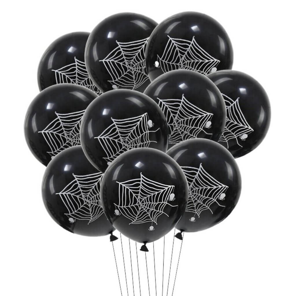 12-inch Halloween Spider Web Black Latex Balloons 10pk