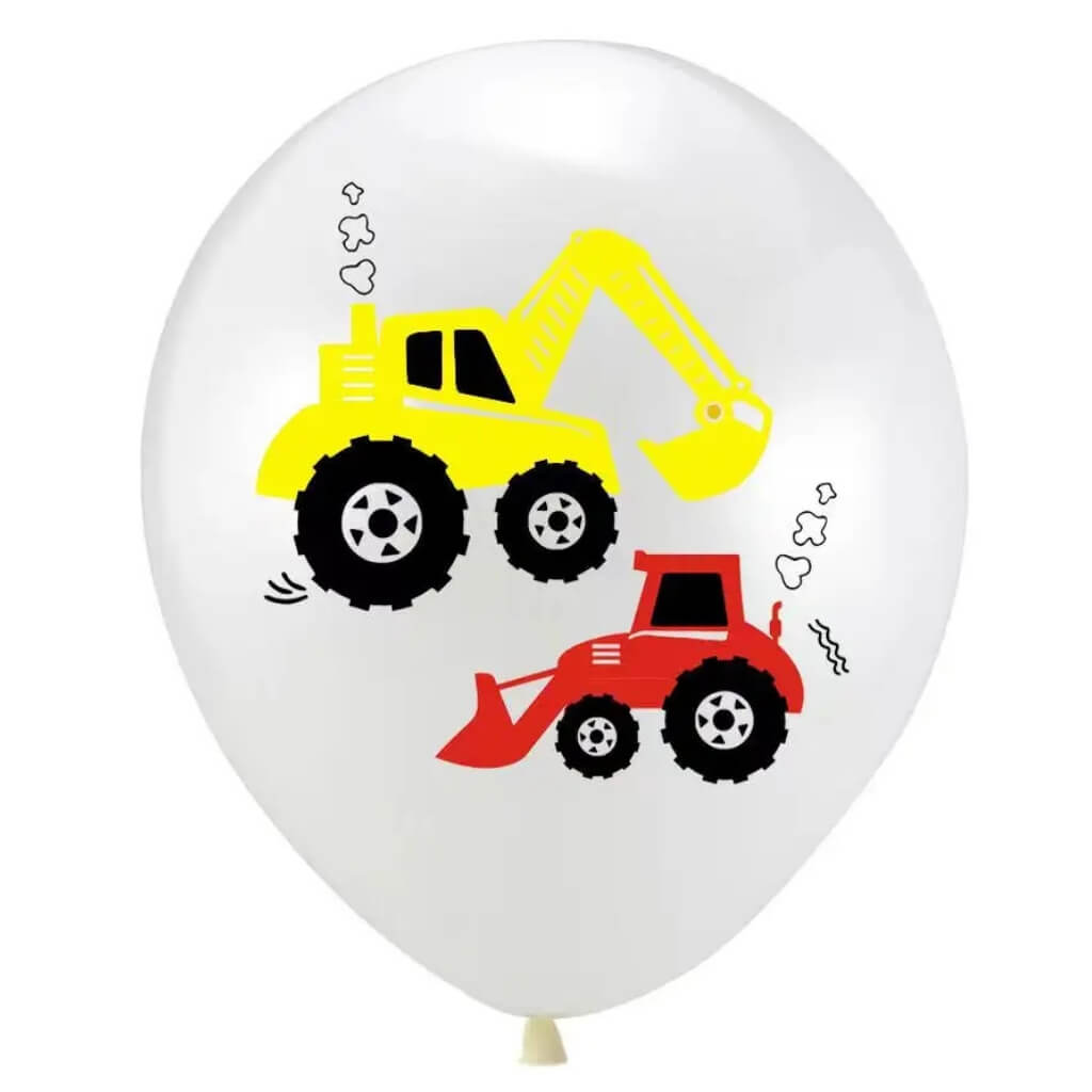 Pack of 10 12inch Construction Truck white Latex Balloons kids birthday party decor