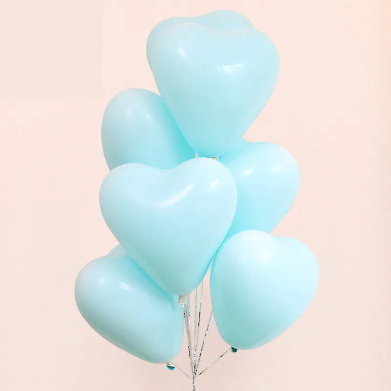 12-inch Macaron Heart Latex Balloons - Tiffany Blue