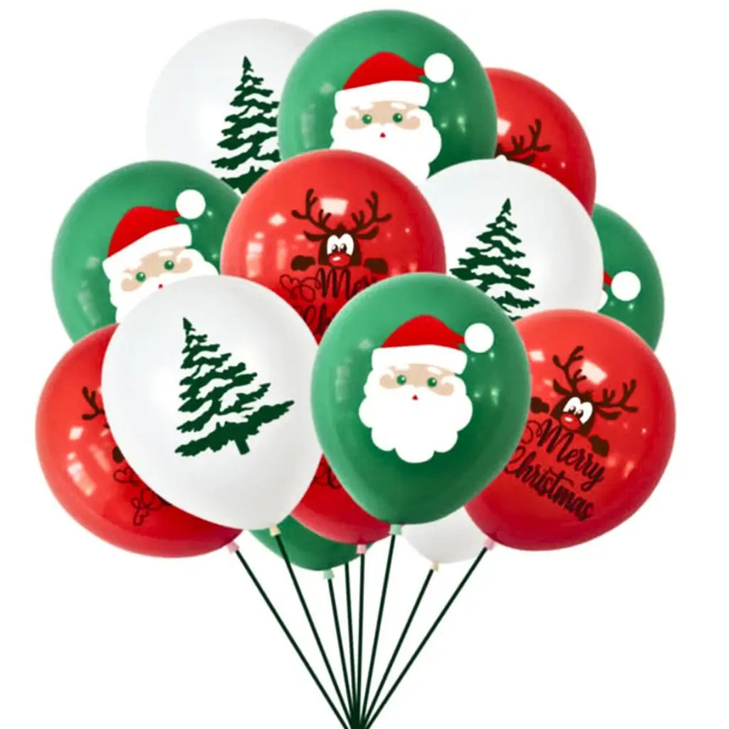 Festive 12 inch red and green christmas balloons for holiday parties
