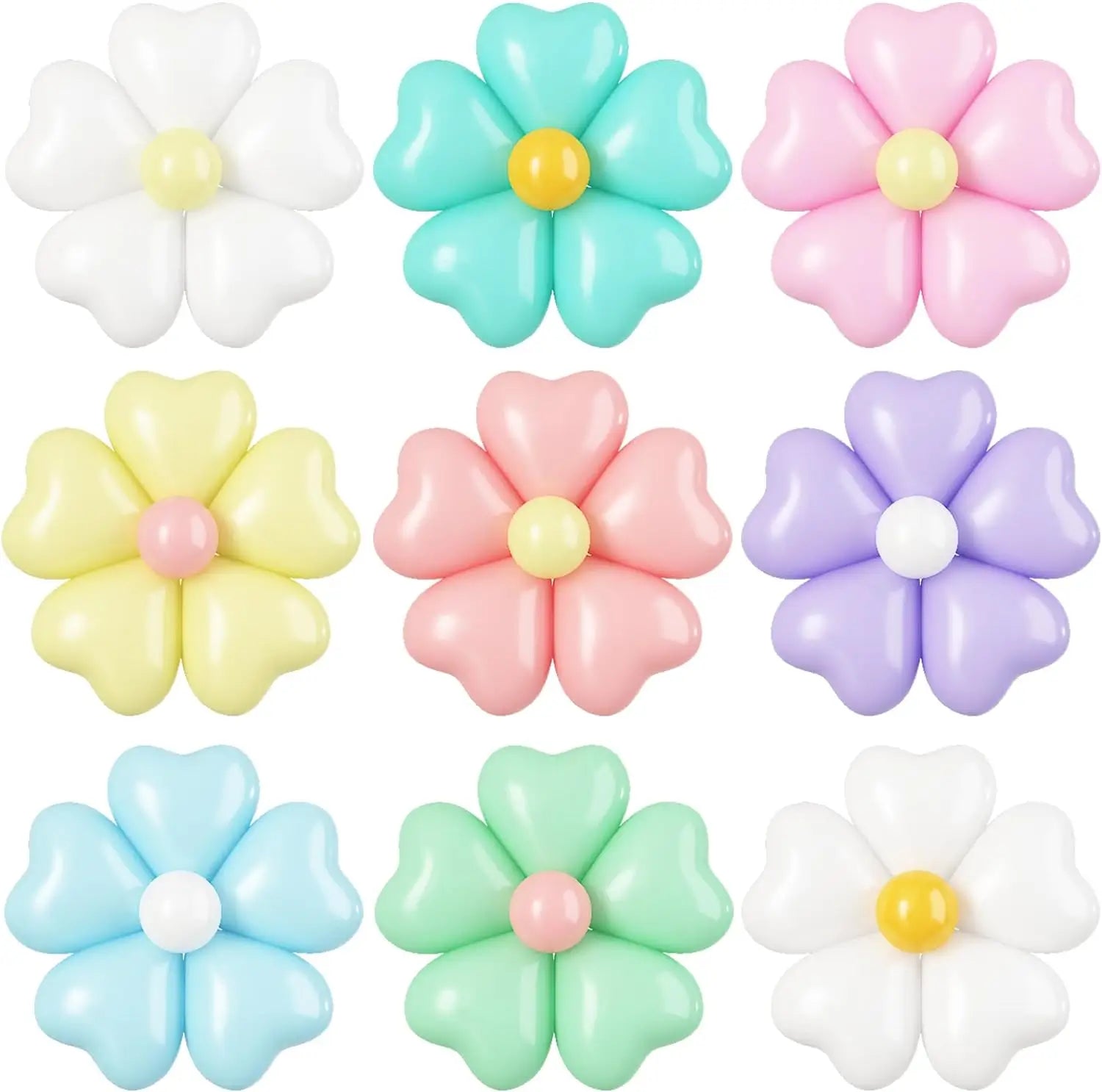 12-inch Pastel Heart Daisy Latex Balloons 5pk