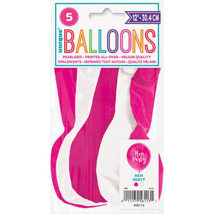 12-inch Pearl Pink & White Hen Party Latex Balloons 5pk