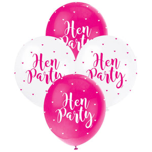 12-inch Pearl Pink & White Hen Party Latex Balloons 5pk