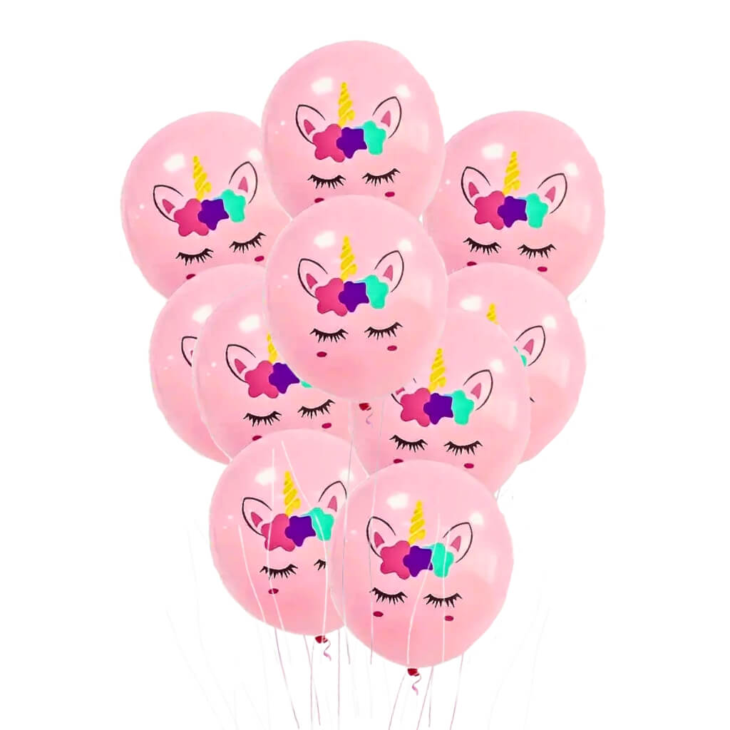 12-inch Pink Floral Unicorn Latex Balloons 10pk