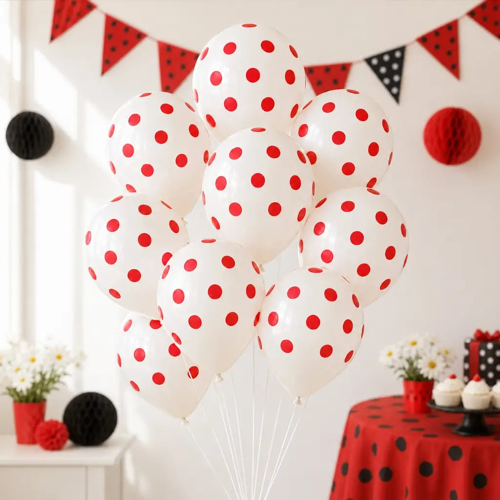 12-inch Red Polka Dot White Latex Balloons 10pk