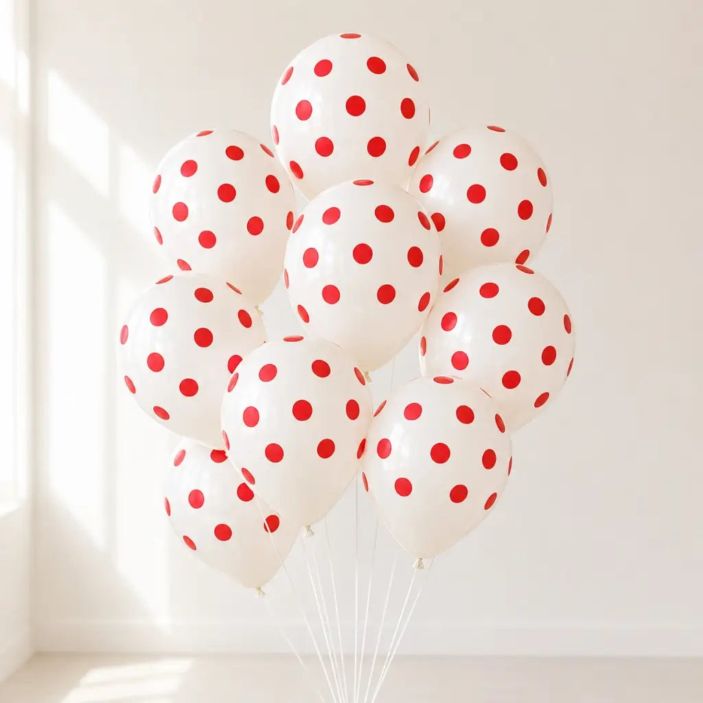 12-inch Red Polka Dot White Latex Balloons 10pk