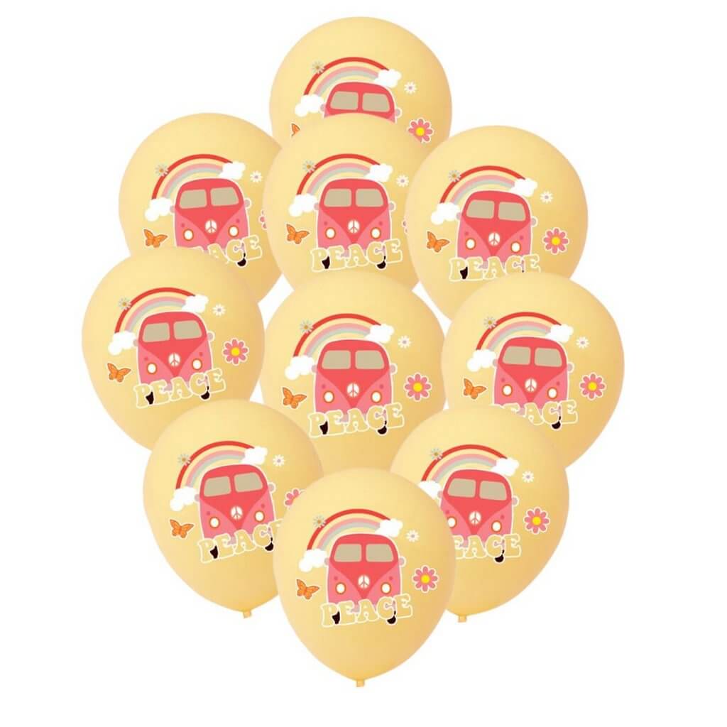 Retro Yellow Peace Kombi Latex Balloons 30cm 10pk