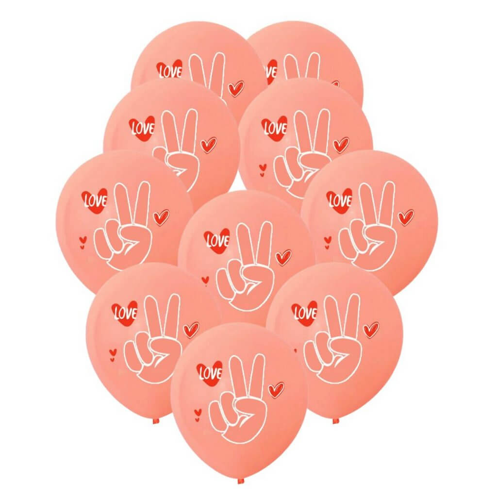Retro Peach Love Peace Sign Latex Balloons 30cm 10pk
