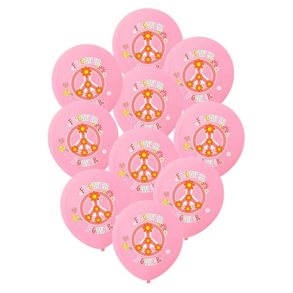 Retro Pink Flower Power Latex Balloons 30cm 10pk