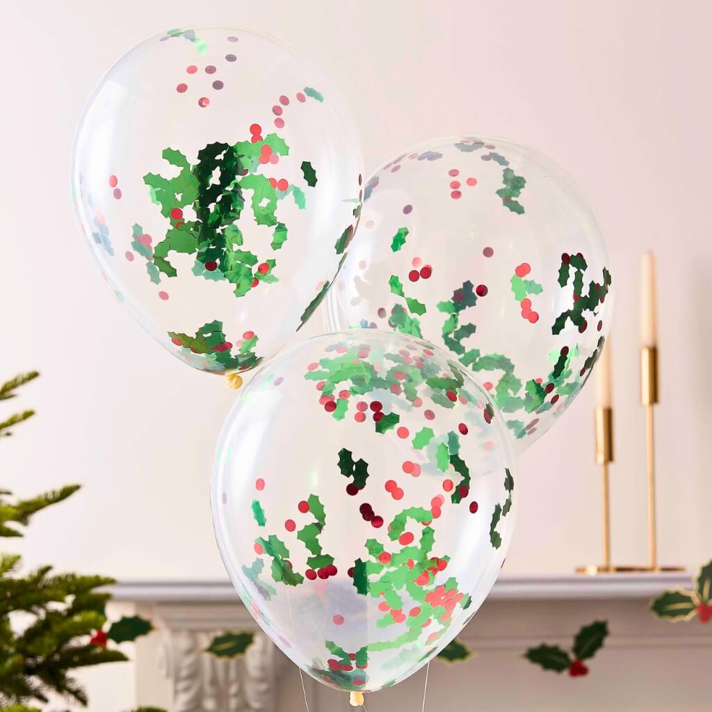 12inch traditional touches Christmas Holly And Berries Confetti Party Balloons 5pk