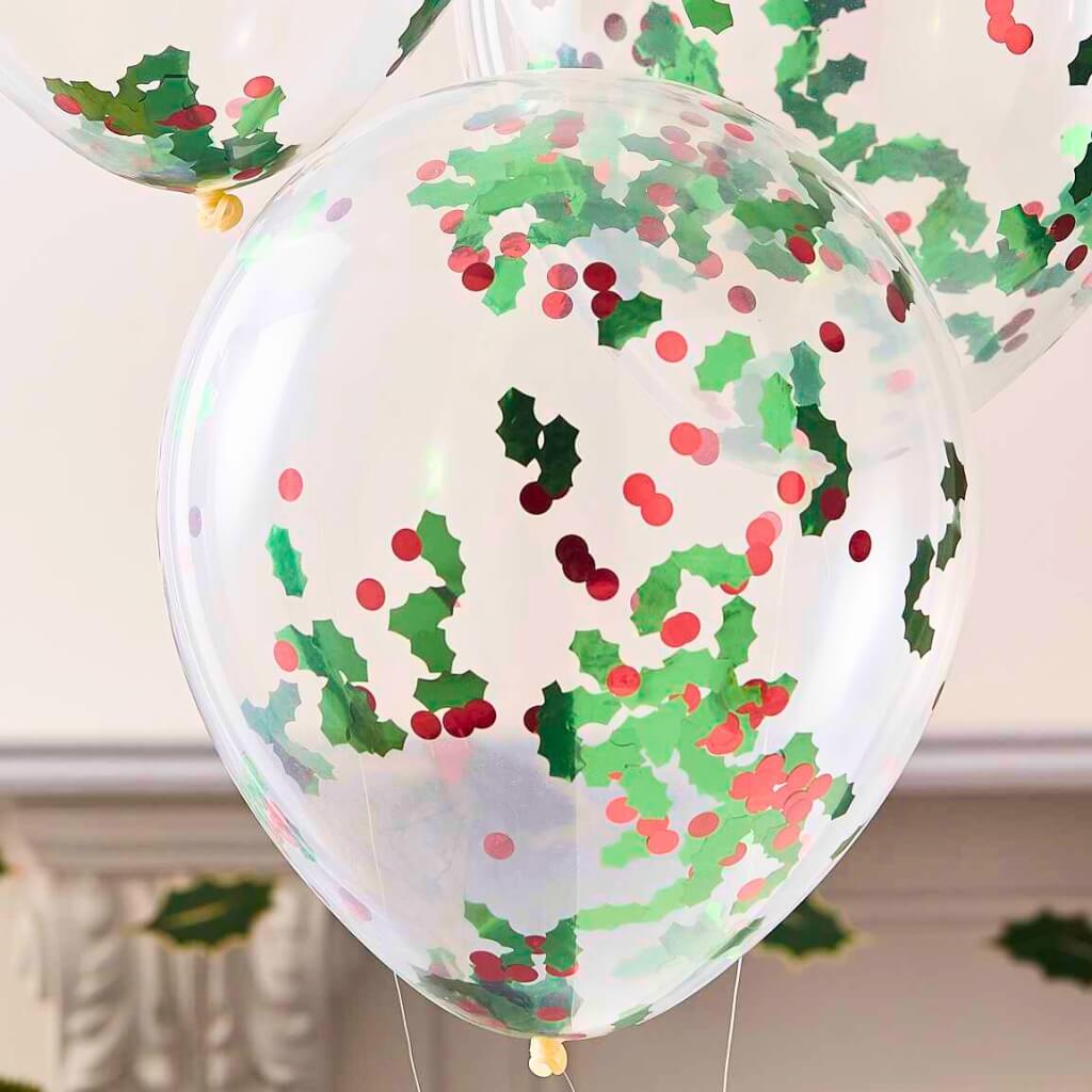 12inch traditional touches Christmas Holly And Berries Confetti Party Balloons 5pk