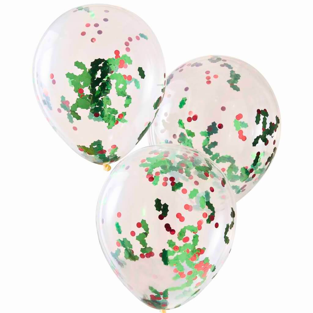 12inch traditional touches Christmas Holly And Berries Confetti Party Balloons 5pk