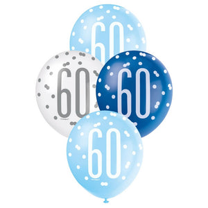 12-inch Blue & White Age 60 Latex Balloons 6pk