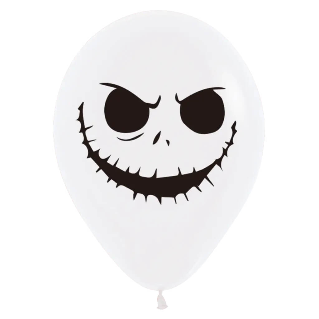 12-inch White Creepy Ghost Face Latex Balloons 10 Pack | Halloween Evil Smile Decorations