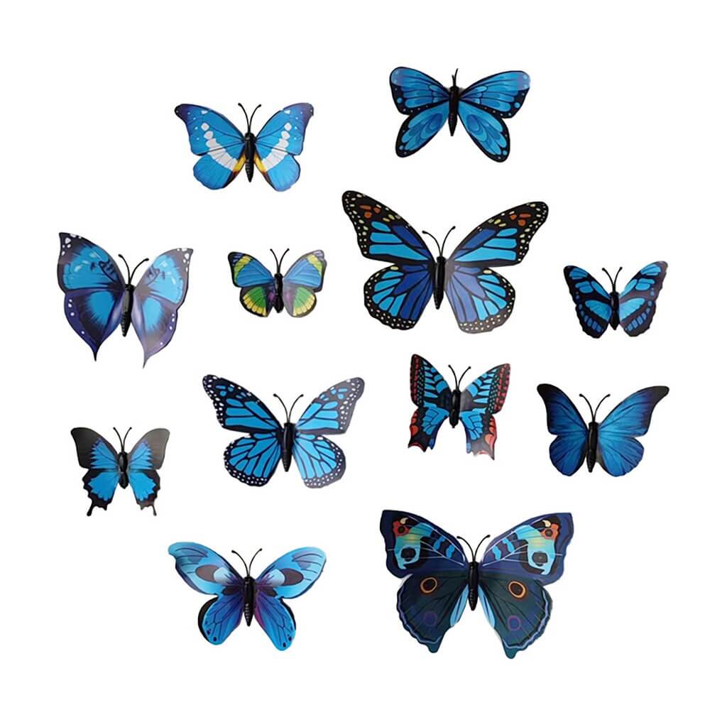 3D Magnetic Butterfly Decorations Decals 12 Pack - Blue