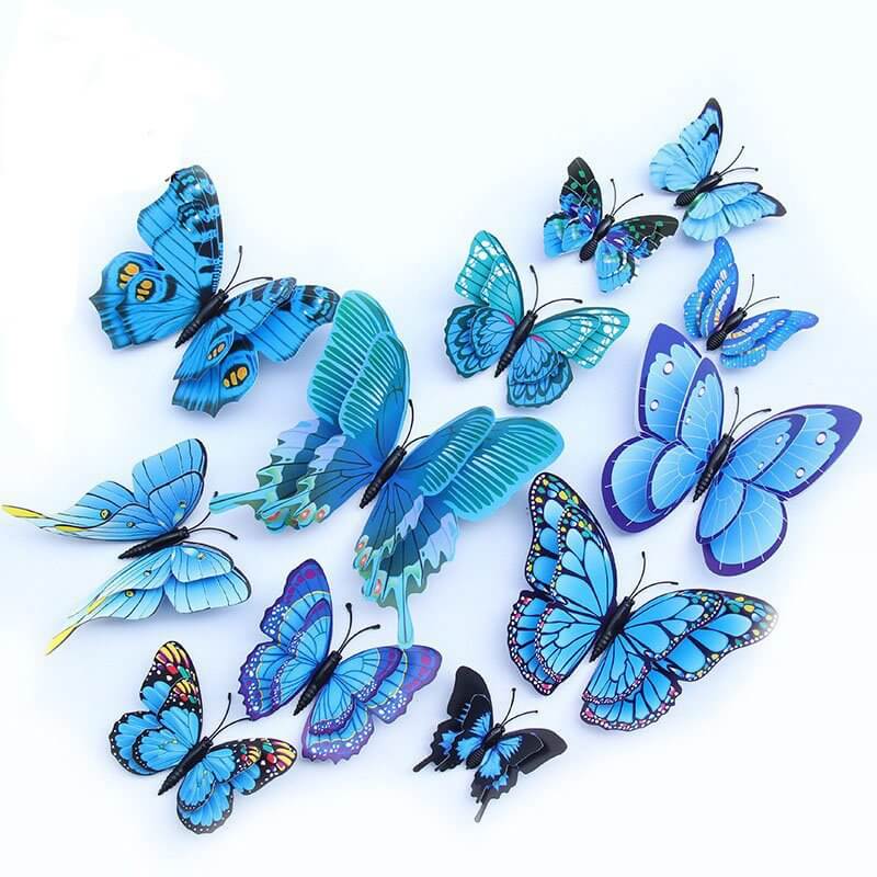 3D Blue Butterfly Magnetic Stickers 12 Pack