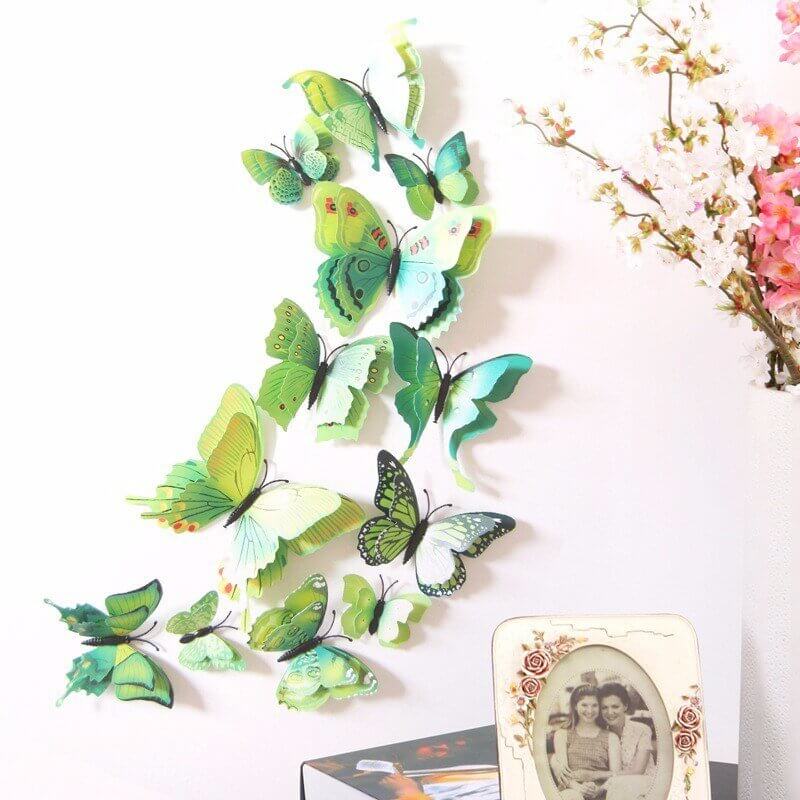 3D Green Butterfly Magnetic Stickers 12 Pack