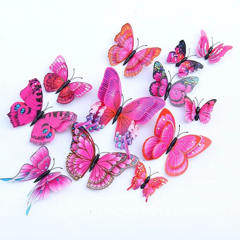 3D Hot Pink Butterfly Magnetic Stickers 12 Pack