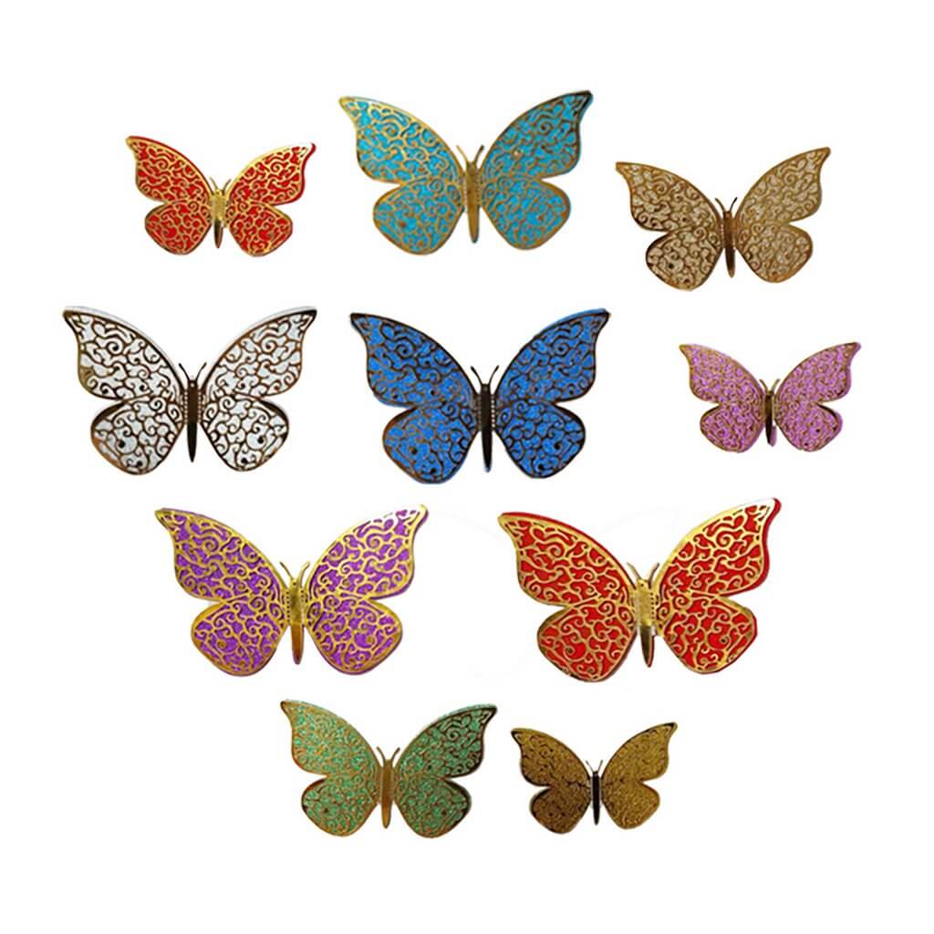 3D Magnetic Butterfly Decals Decorations 12 Pack - Multicolour