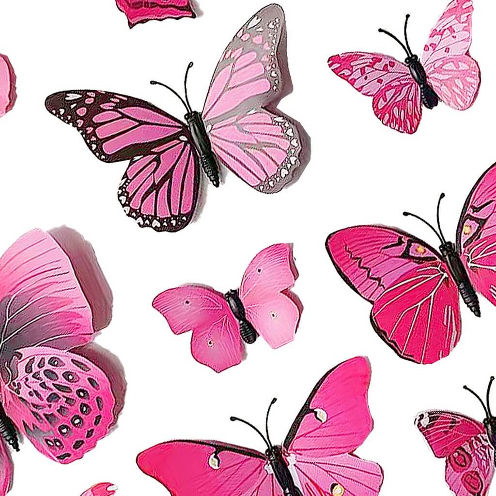 3D Magnetic Butterfly Decals Decorations 12 Pack - Pink