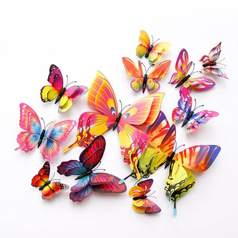 3D Rainbow Butterfly Magnetic Stickers 12 Pack - Style 3