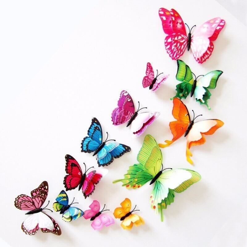 3D Rainbow Butterfly Magnetic Stickers 12 Pack - Style 4