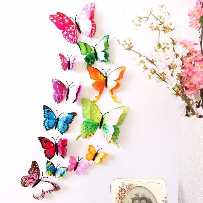 3D Rainbow Butterfly Magnetic Stickers 12 Pack - Style 4