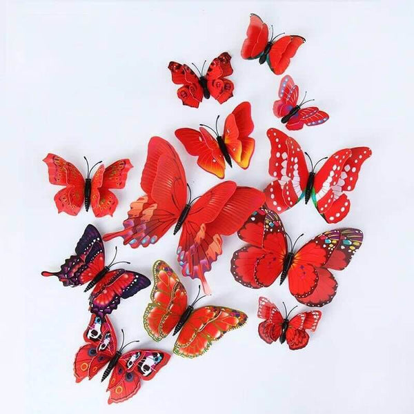 3D Magnetic Red Butterfly Stickers 12pk | Party Supplies