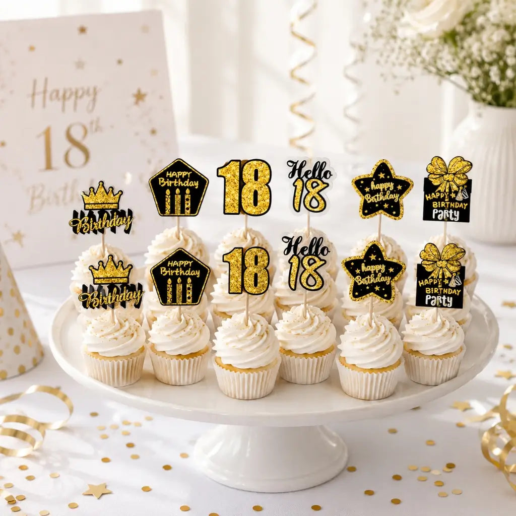 Black & Gold 18th Birthday Cupcake Picks