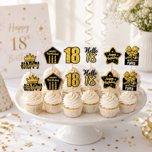 Black & Gold 18th Birthday Cupcake Picks
