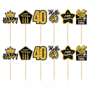 Black & Gold 40th Birthday Cupcake Toppers