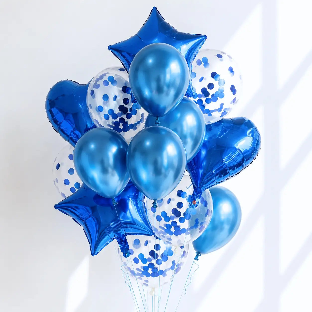 Dark Blue Star Heart Confetti Balloon Bouquet 14pk